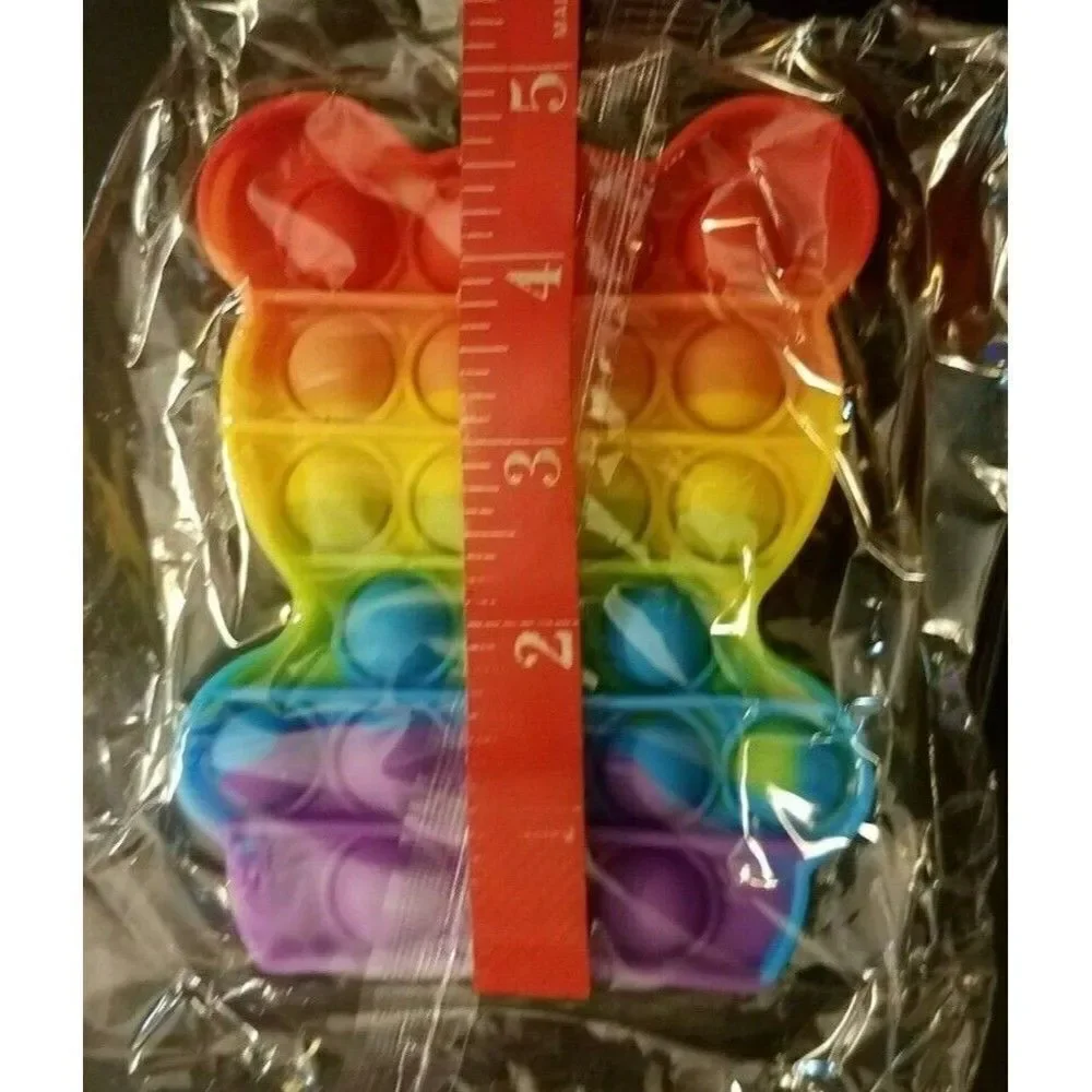 Fidget Toy Teddy Bear Push Pop Bubble Rainbow Silicone Sensory